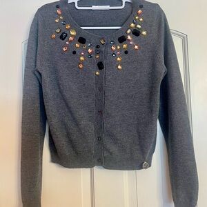 UEC Luckylu Sm/Med Italian Wool/Cashmere Blend Jeweled Gray Cardigan